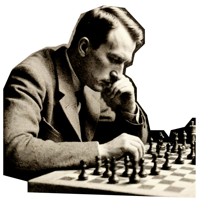 О. Бендер задумчиво играет в шахматы